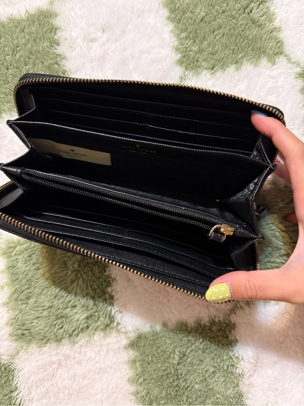 kate spade Black Zip-Around Wristlet Wallet with Gold Plaque